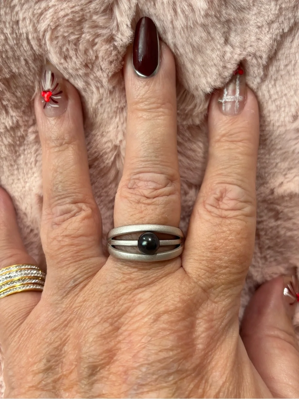 Sterling Silver Ring with real Black Pearl  - Elegant Women's Jewelry